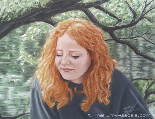 Portrait Painting of Sam, girl with beautiful red hair in soft pastels